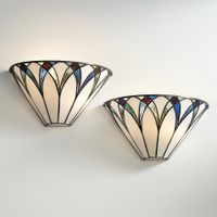Filton 6" High White Blue Petals Tiffany-Style Wall Sconce Set of 2