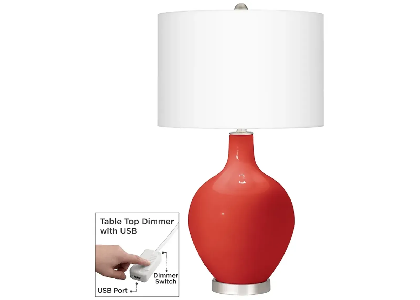 Color Plus Ovo 28 1/2" Cherry Tomato Red Table Lamp with USB Dimmer