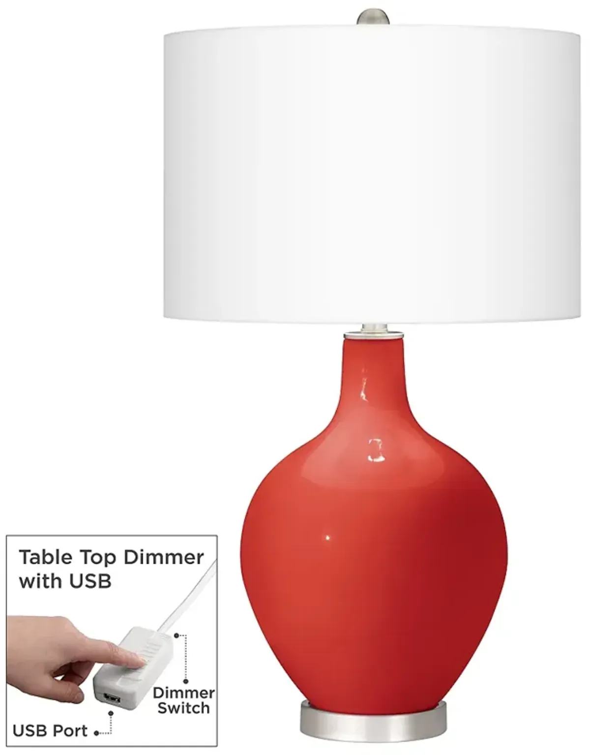 Color Plus Ovo 28 1/2" Cherry Tomato Red Table Lamp with USB Dimmer