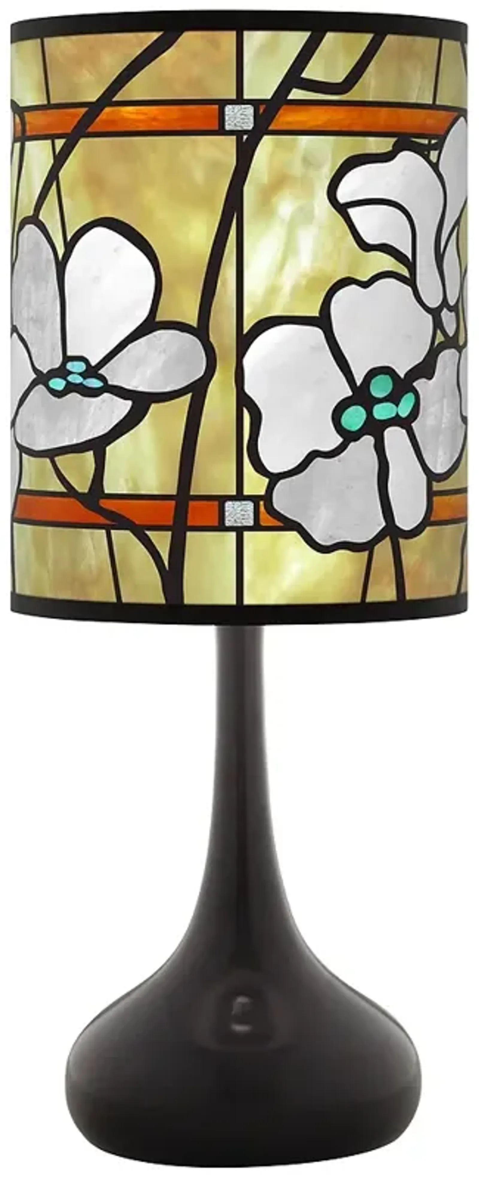 Magnolia Mosaic Giclee Black Droplet Table Lamp