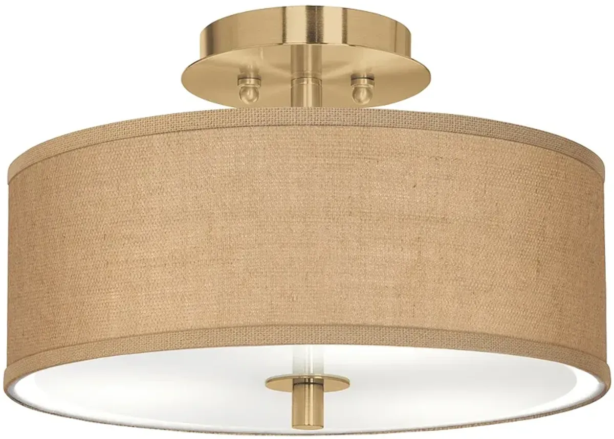 Woven Burlap Gold 14" Wide Ceiling Light