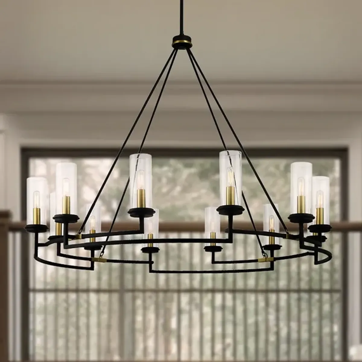 Minka-Lavery Hillstone 12-Light Black and Soft Brass Chandelier