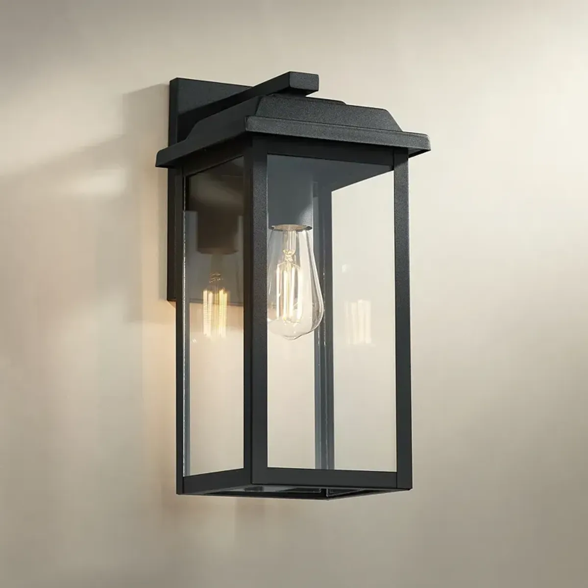 Eastcrest 15 1/4" High Textured Black Steel Lantern Wall Sconce