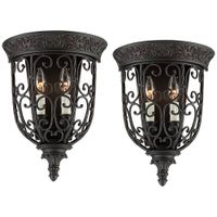 French Scroll 14 1/4" High Rubbed Bronze Wall Sconce Set of 2