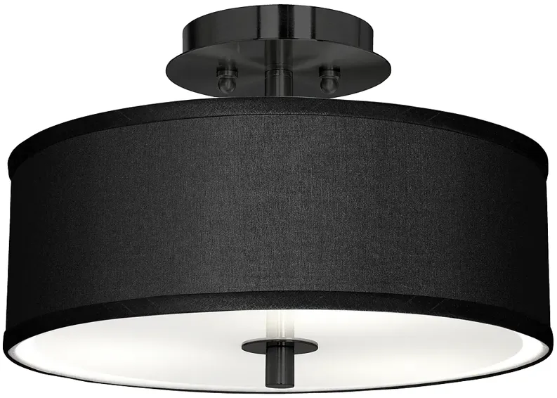 Giclee Glow Black Faux Silk 14" Wide Black Finish Ceiling Light