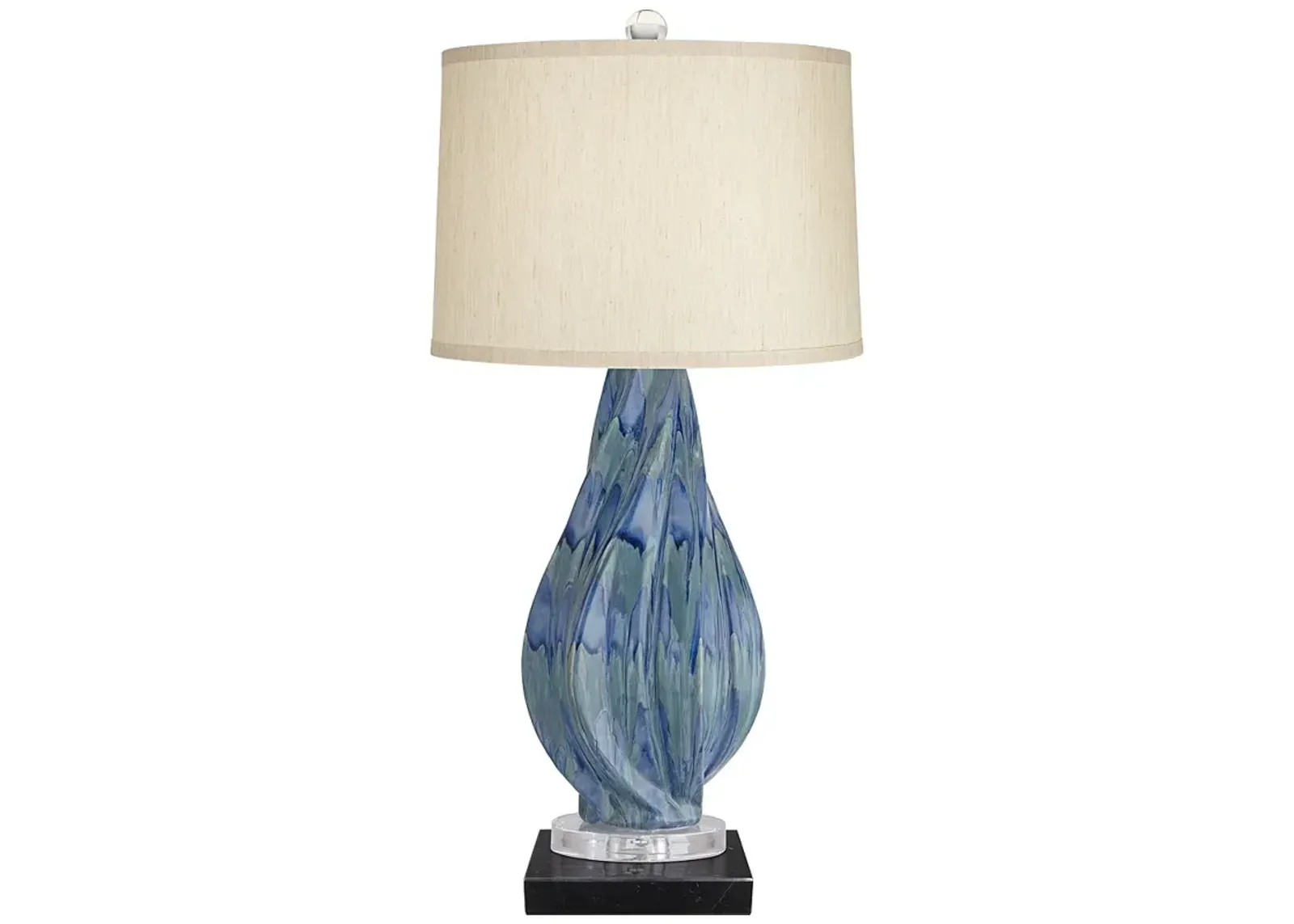 Possini Euro Teresa Teal Ceramic Table Lamp with Square Black Marble Riser