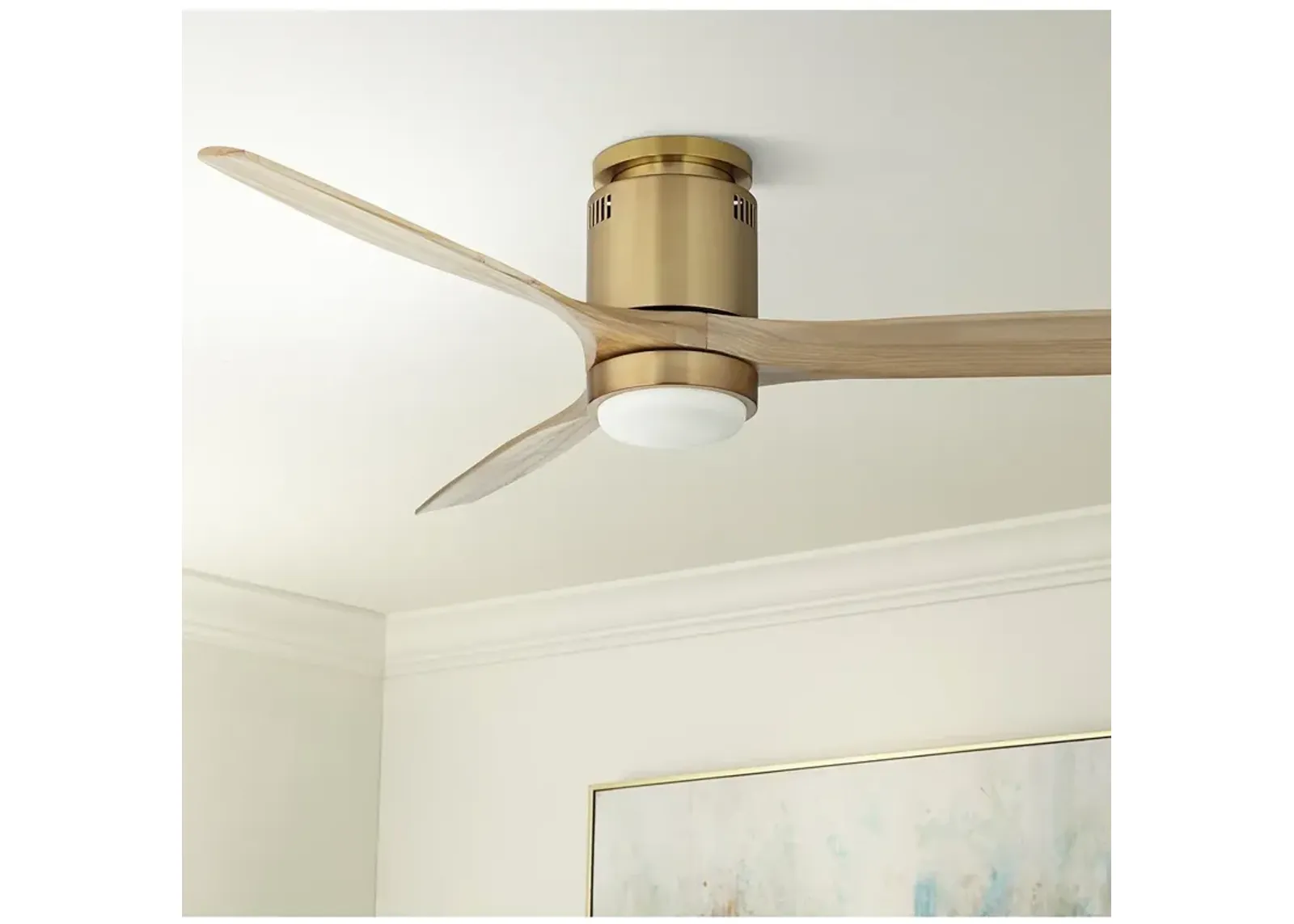 52" Windspun Soft Brass LED DC Hugger Ceiling Fan with Remote