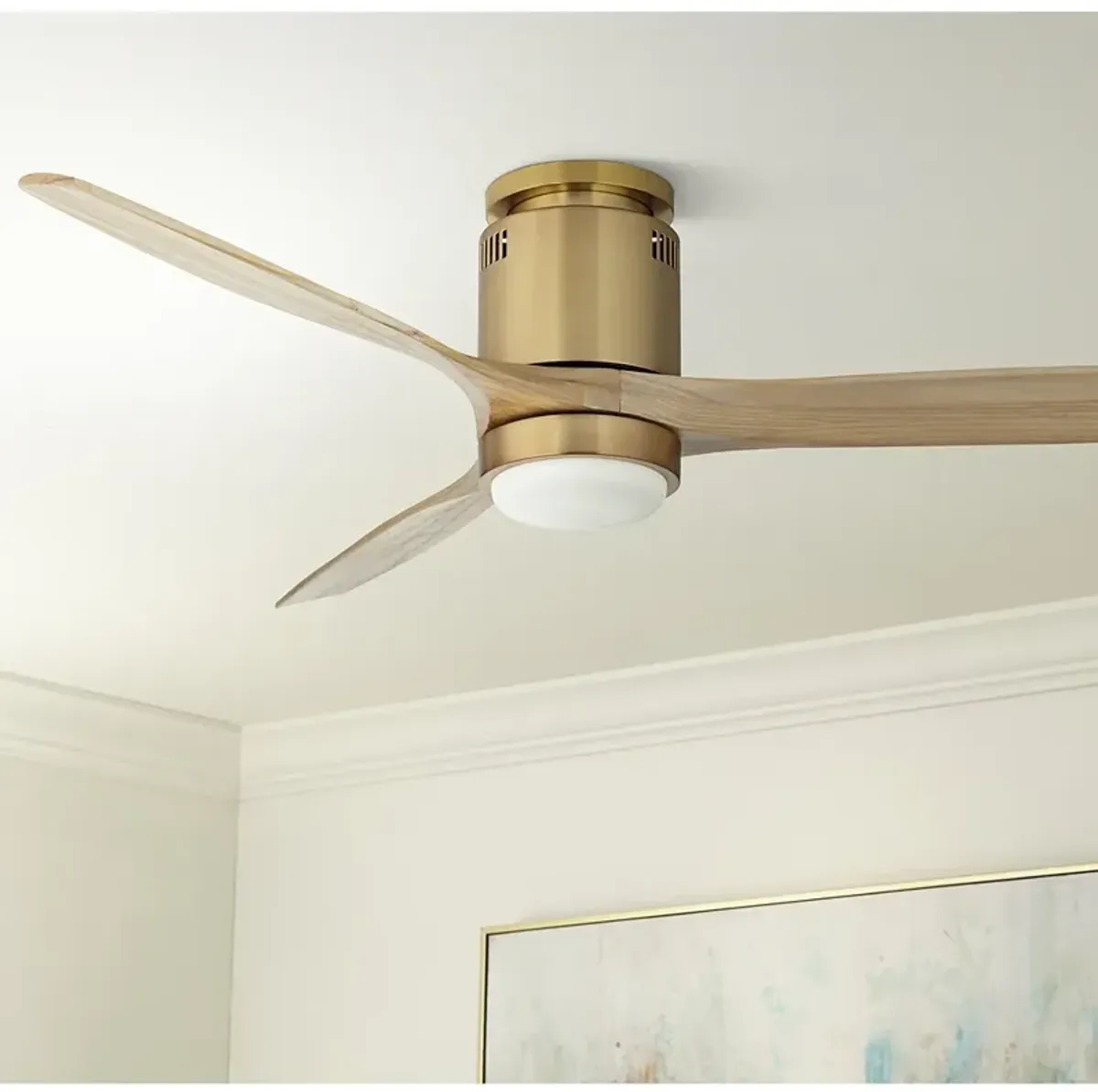 52" Windspun Soft Brass LED DC Hugger Ceiling Fan with Remote