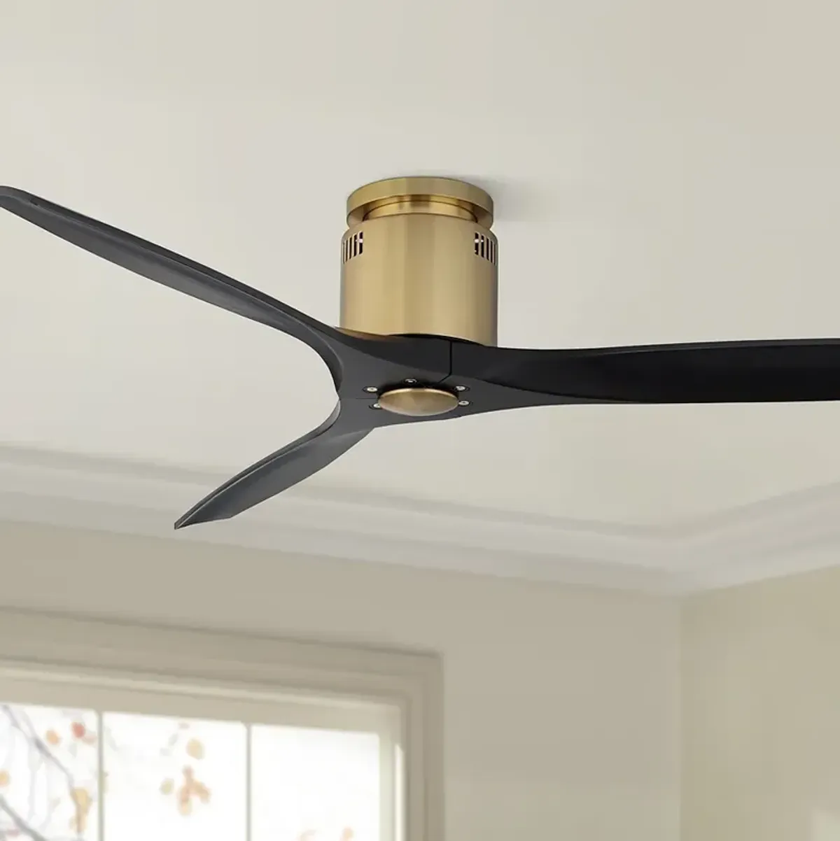 52" Windspun Brass and Black DC Hugger Ceiling Fan with Remote