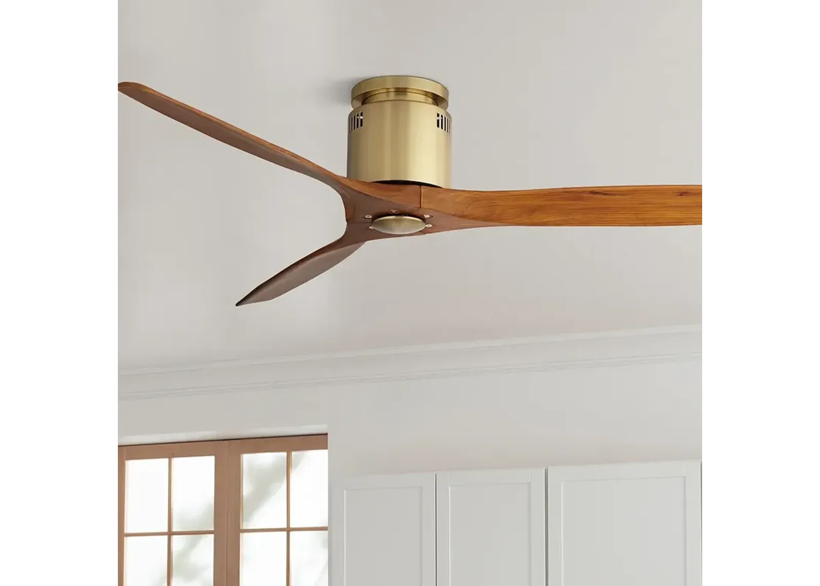 52" Windspun Brass-Walnut DC Hugger Ceiling Fan with Remote