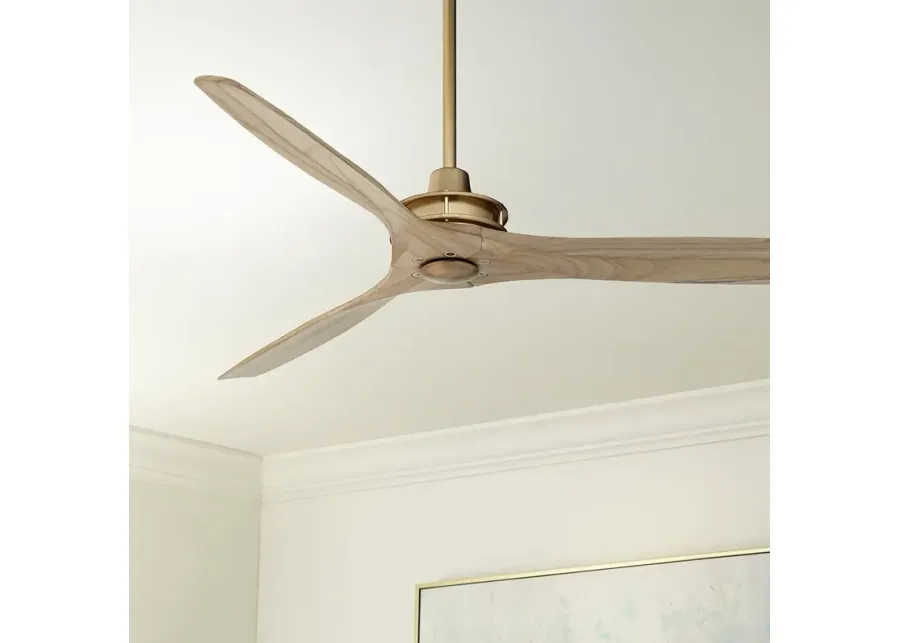 52" Windspun Soft Brass Natural Wood Blades Ceiling Fan with Remote