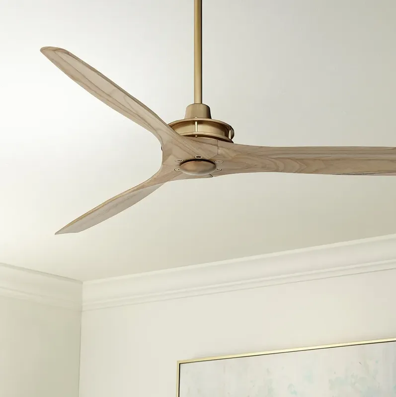 52" Windspun Soft Brass Natural Wood Blades Ceiling Fan with Remote