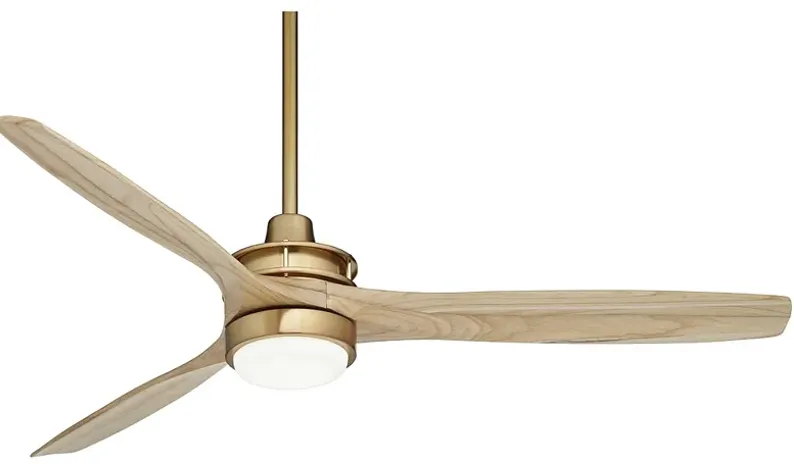 52" Windspun Soft Brass and Natural Wood LED Ceiling Fan with Remote