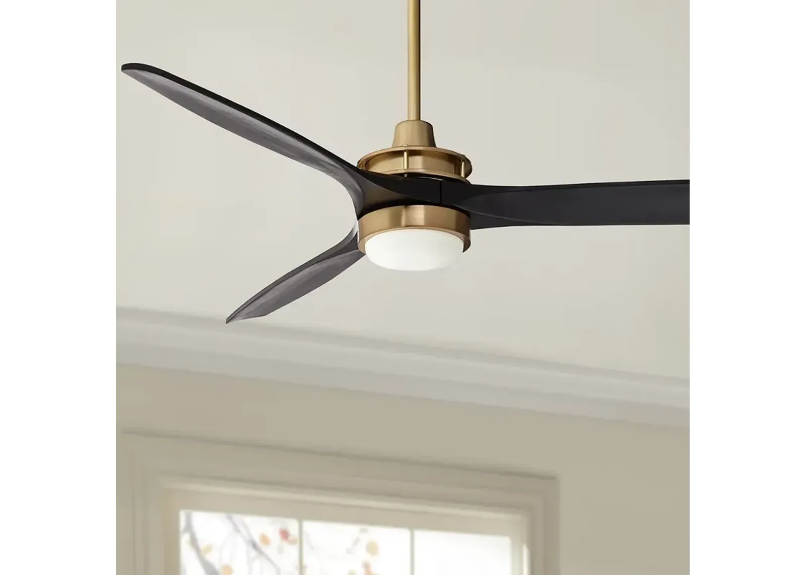 52" Windspun Soft Brass Matte Black LED Ceiling Fan with Remote