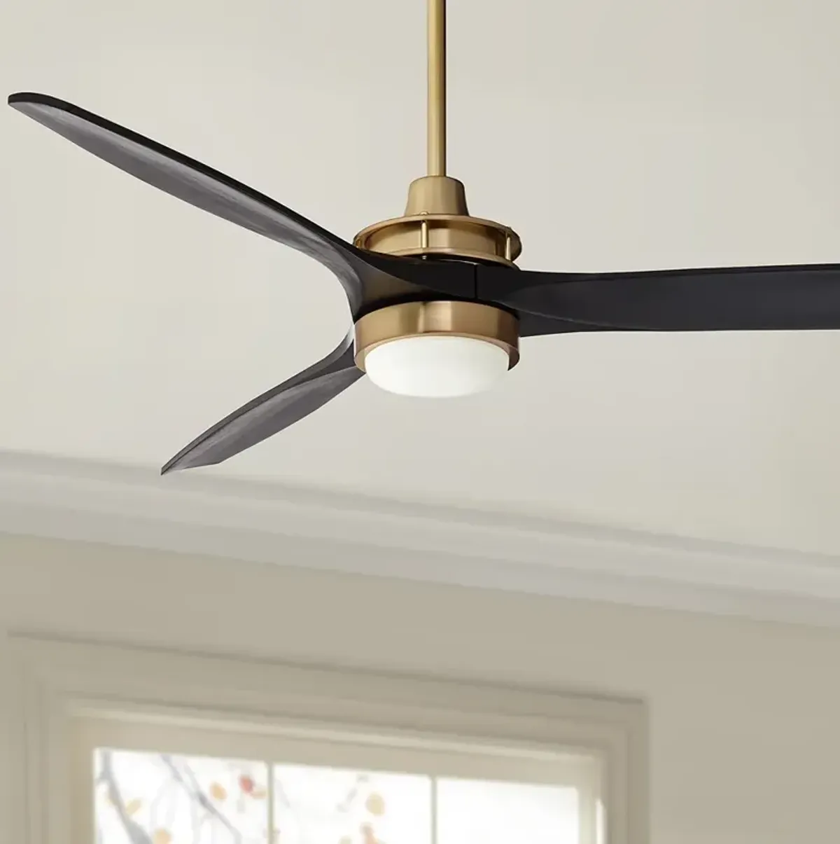 52" Windspun Soft Brass Matte Black LED Ceiling Fan with Remote