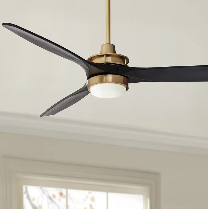 52" Windspun Soft Brass Matte Black LED Ceiling Fan with Remote