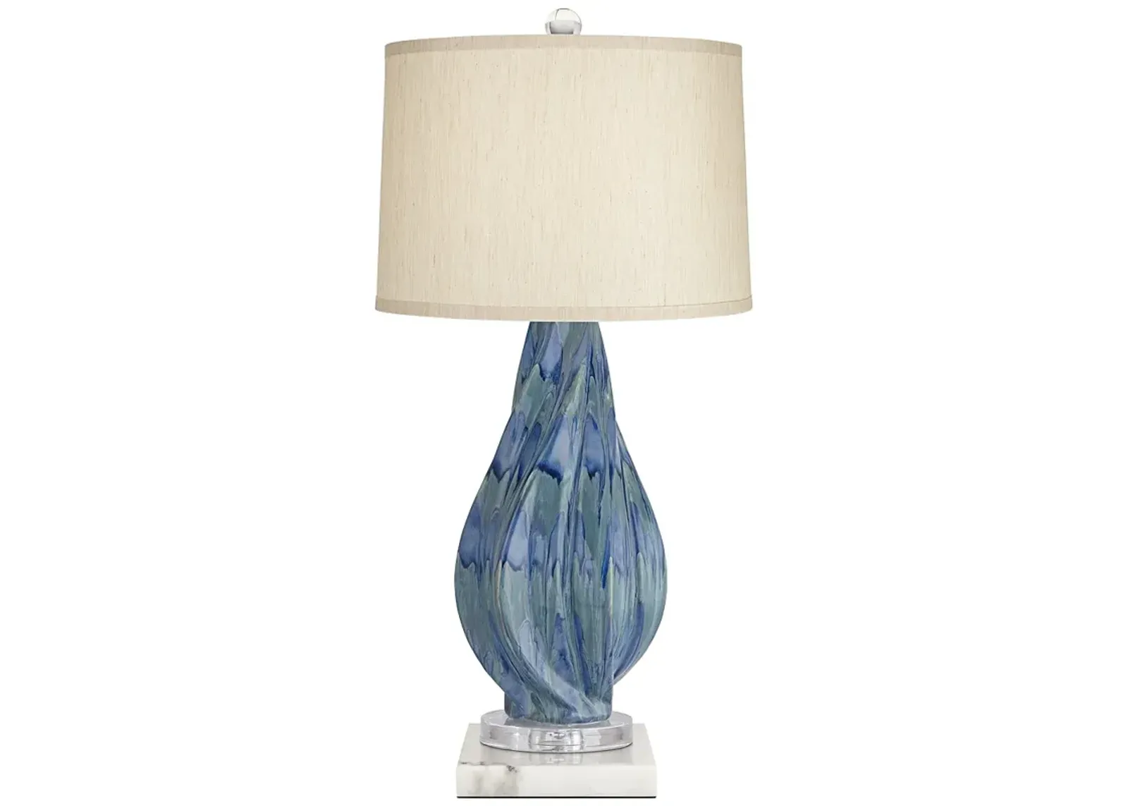 Possini Euro Teresa 31" Teal Ceramic Lamp with White Marble Riser