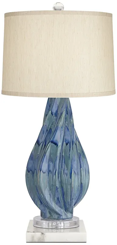 Possini Euro Teresa 31" Teal Ceramic Lamp with White Marble Riser