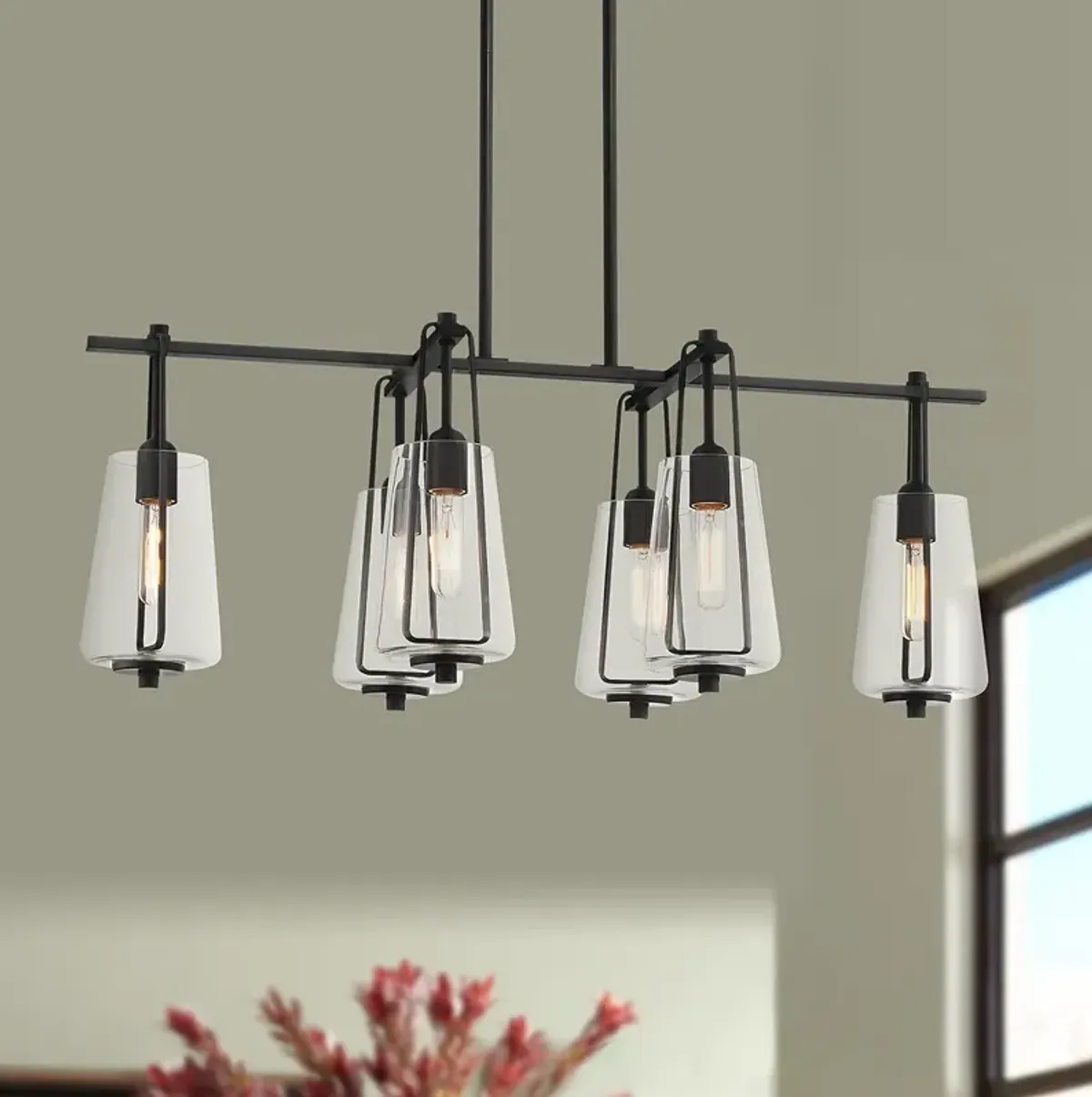 Possini Euro Wexford 36 1/2" Wide Black Linear 6-Light Island Pendant