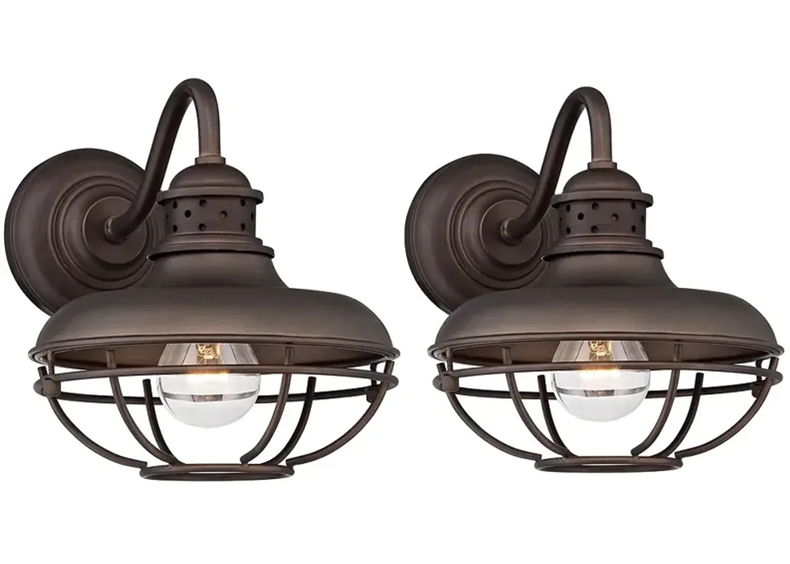 Franklin Park 9" High Bronze Metal Cage Industrial Sconces Set of 2