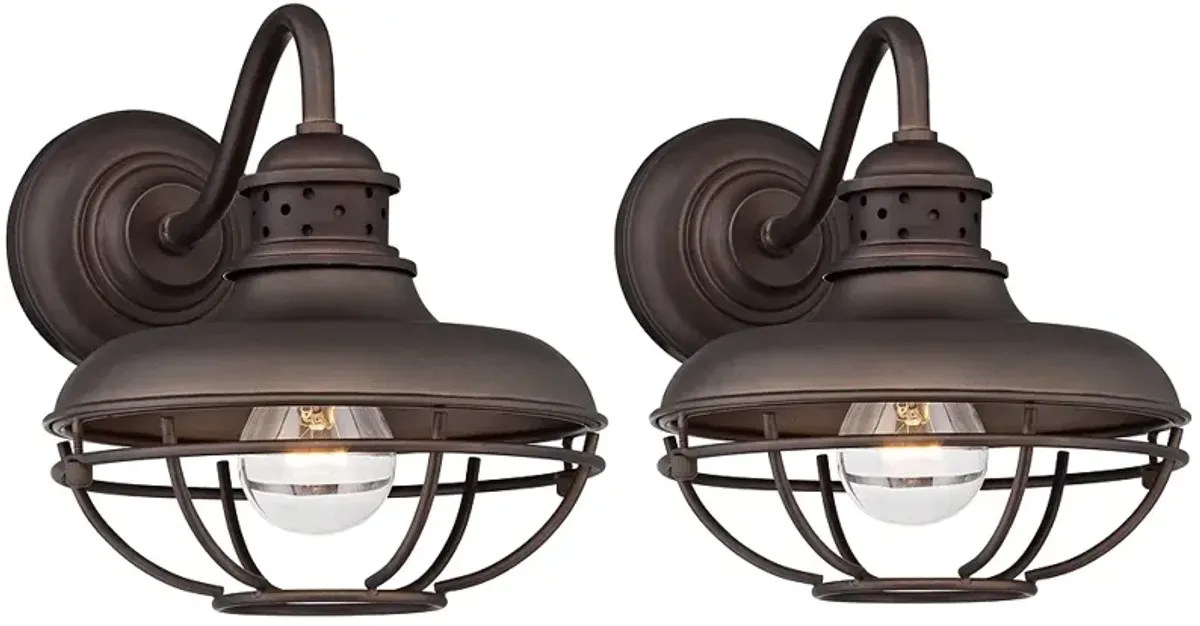 Franklin Park 9" High Bronze Metal Cage Industrial Sconces Set of 2