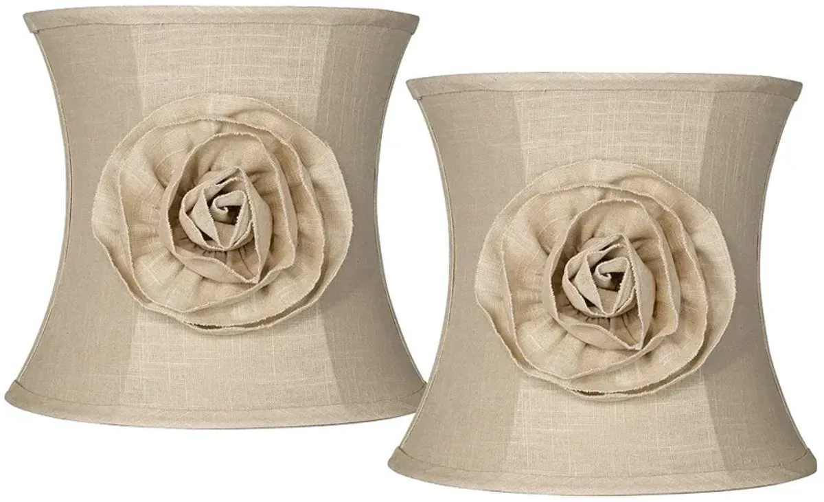 Almond Linen Flower Set of 2 Drum Shades 11x12x11 (Spider)