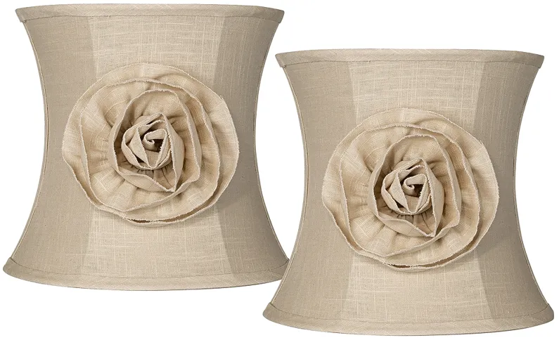 Almond Linen Flower Set of 2 Drum Shades 11x12x11 (Spider)