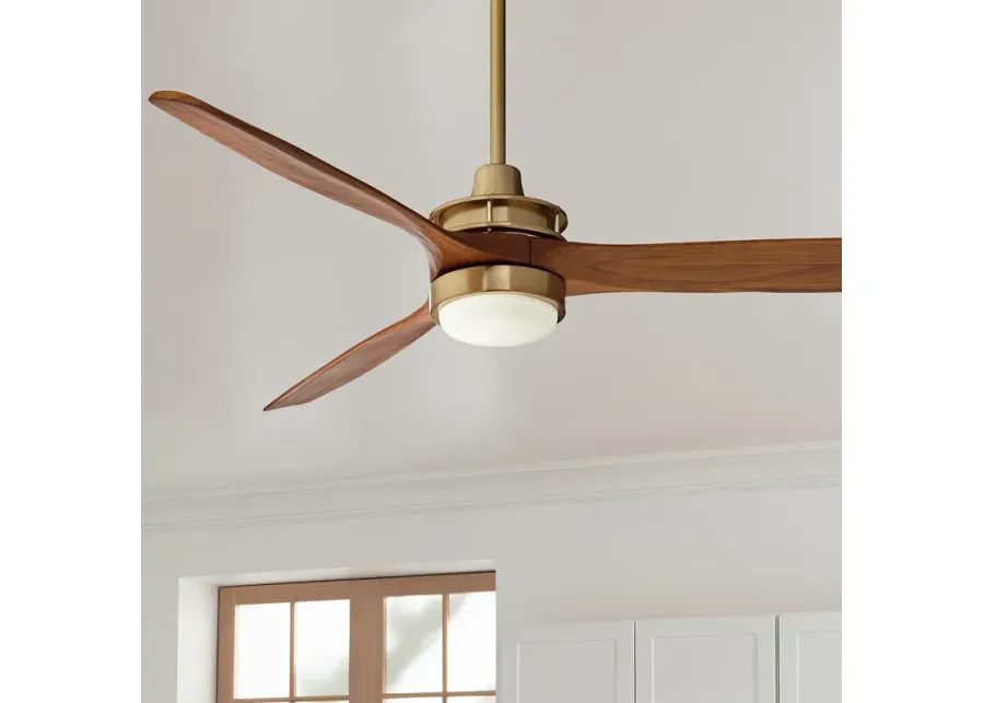 52" Windspun Soft Brass and Walnut LED Ceiling Fan with Remote