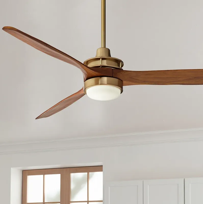 52" Windspun Soft Brass and Walnut LED Ceiling Fan with Remote