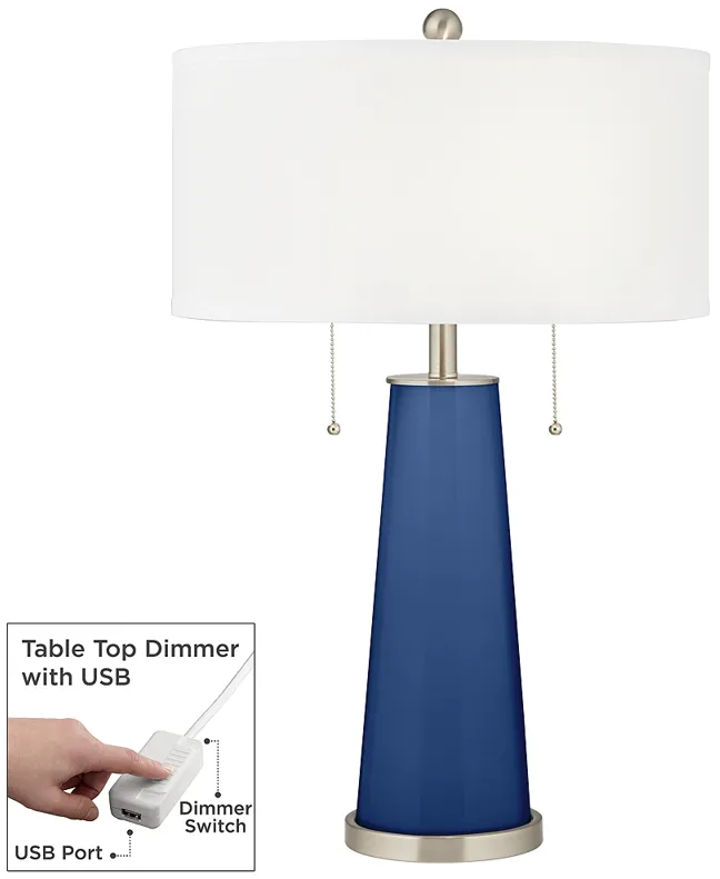 Color Plus Peggy 29 3/4" Monaco Blue Table Lamp with USB Dimmer