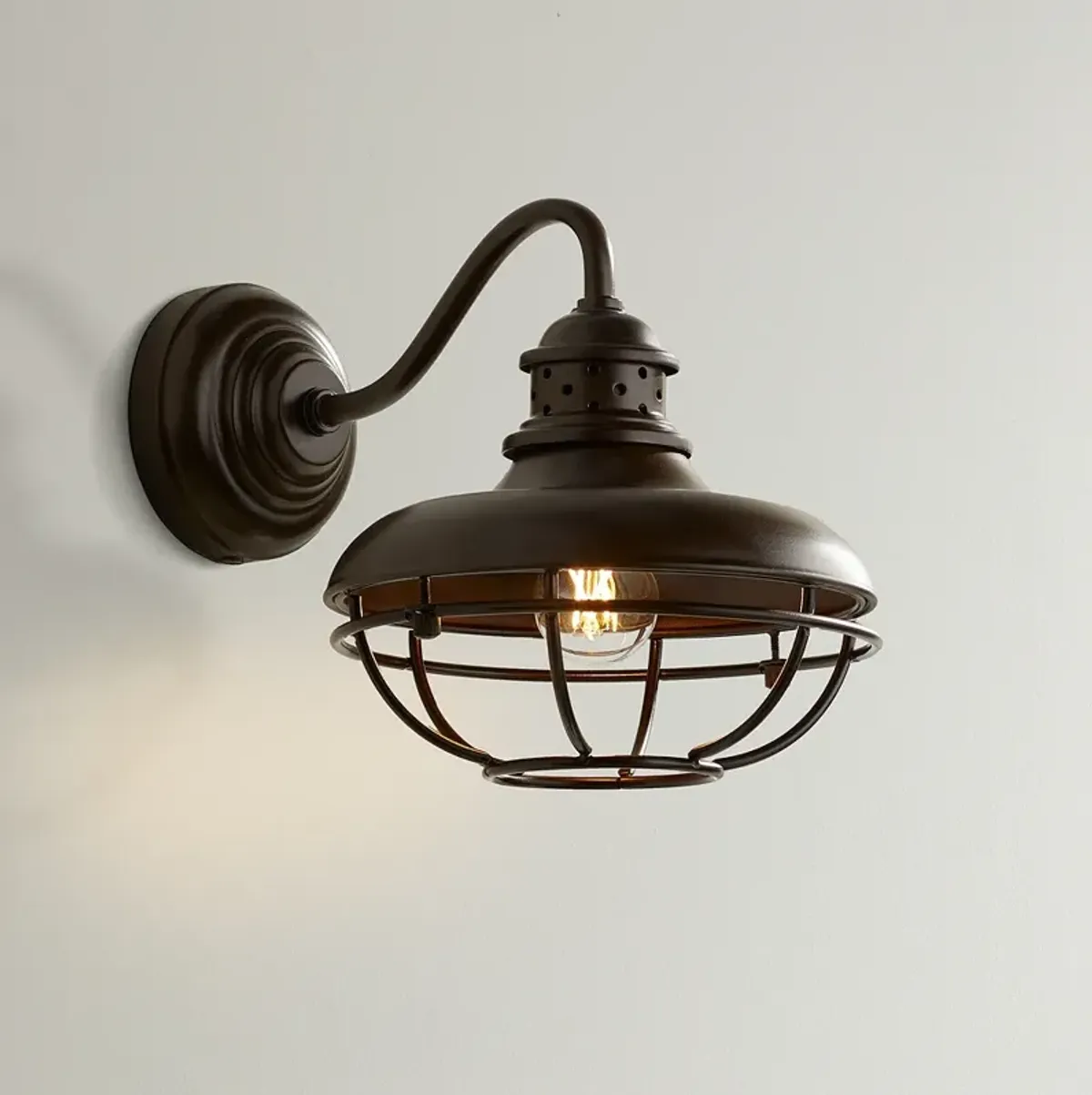 Franklin Park 9" High Bronze Metal Cage Industrial Wall Sconce