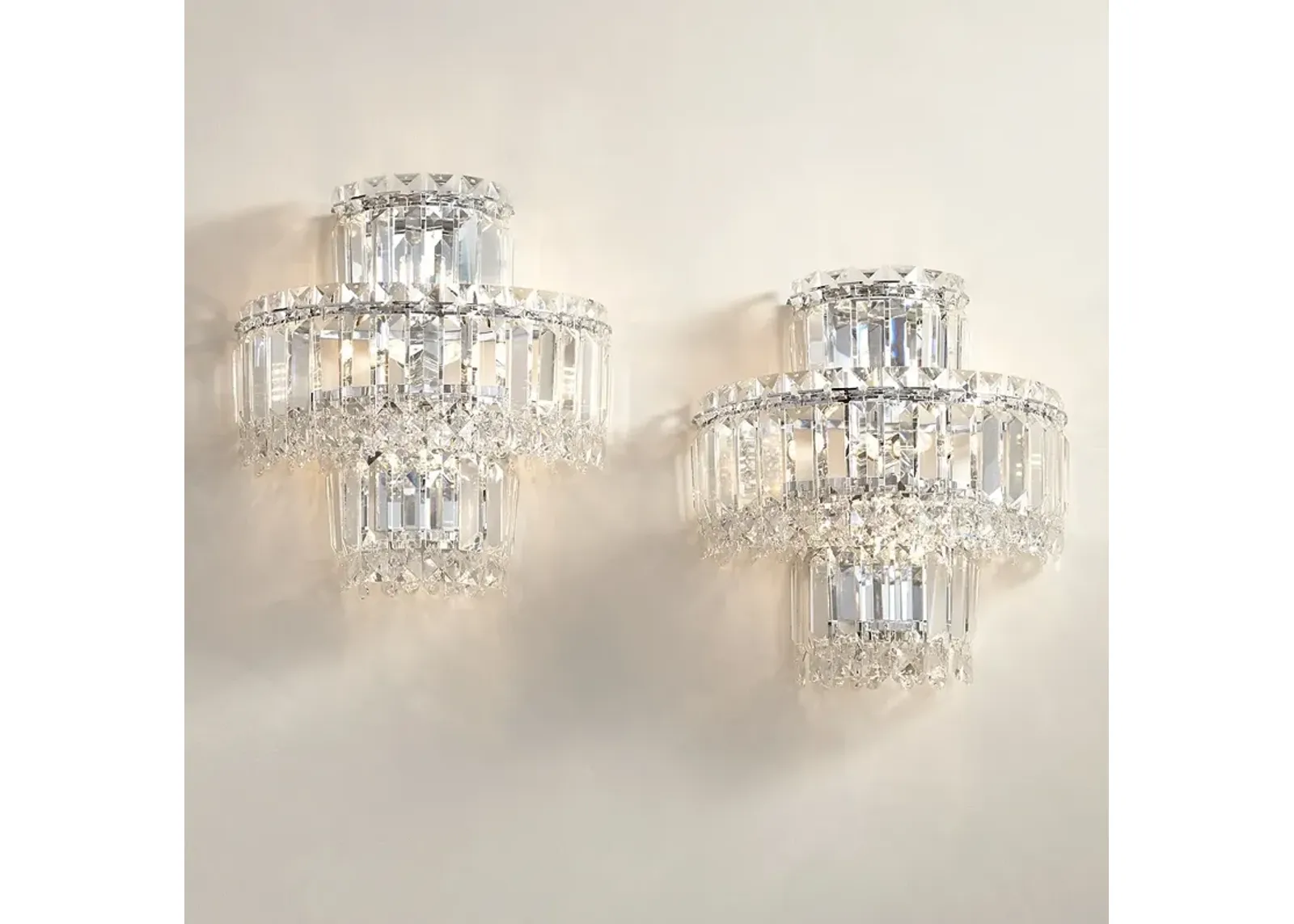 Magnificence 12 1/2" High Chrome and Crystal LED Wall Sconce Set of 2