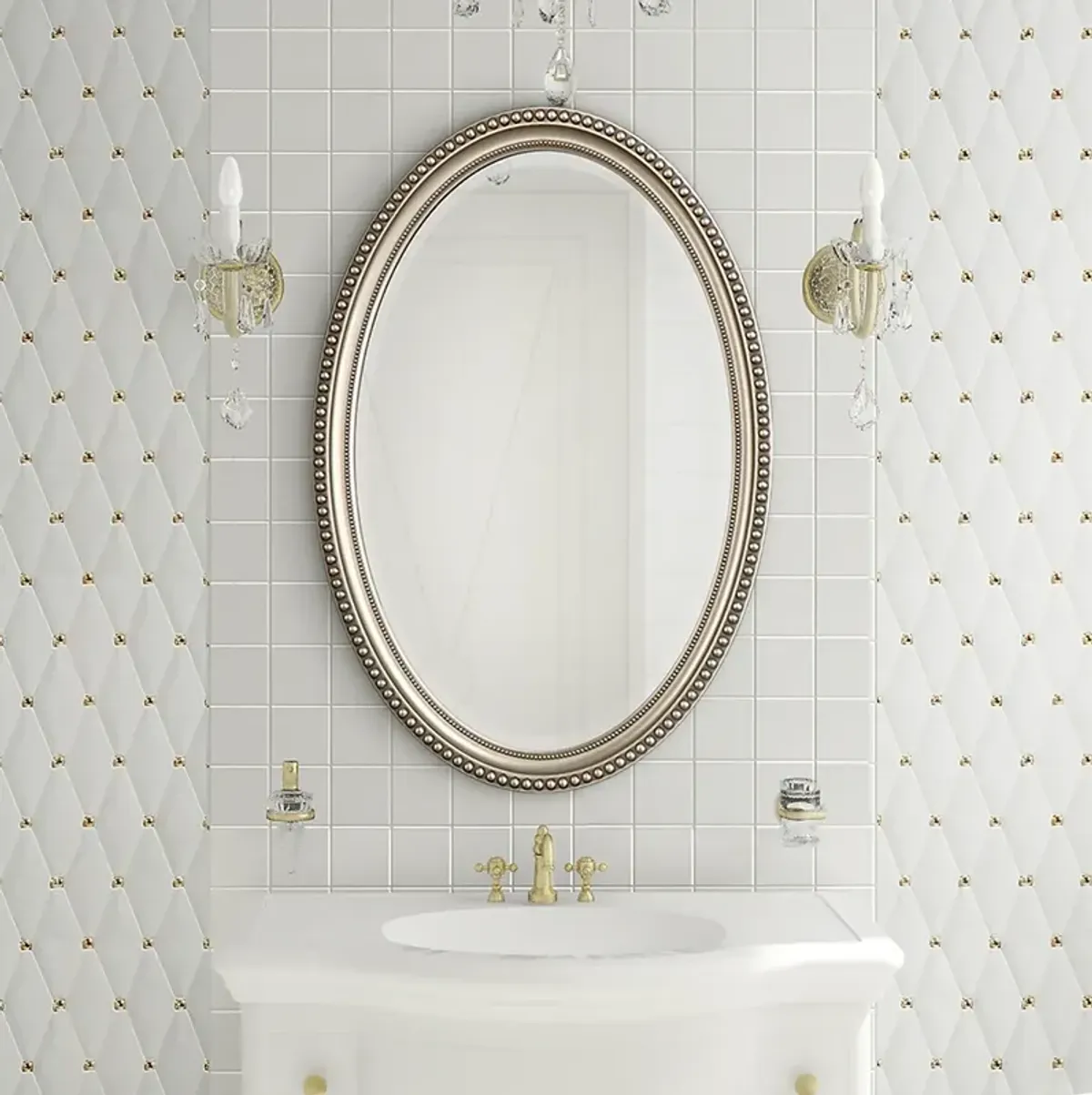 Noble Park Arden Metallic Silver 22" x 32" Oval Wall Mirror