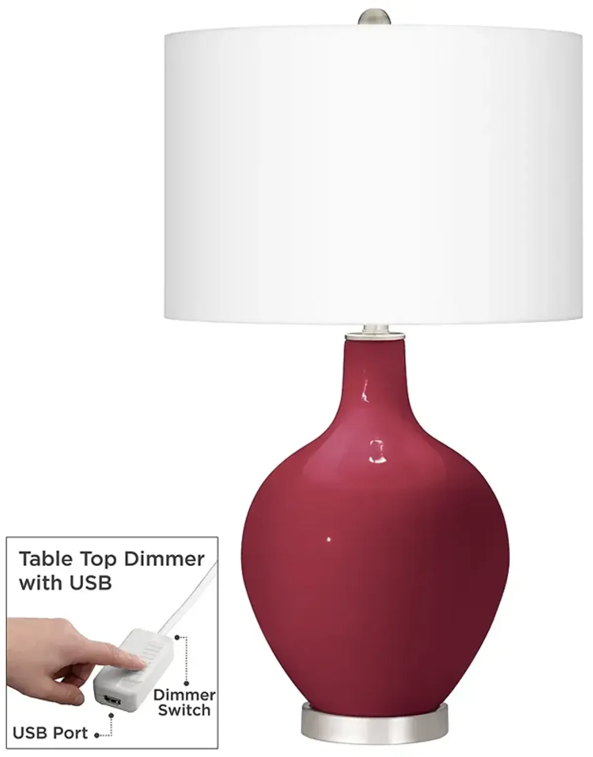 Color Plus Ovo 28 1/2" High Antique Red Table Lamp with USB Dimmer