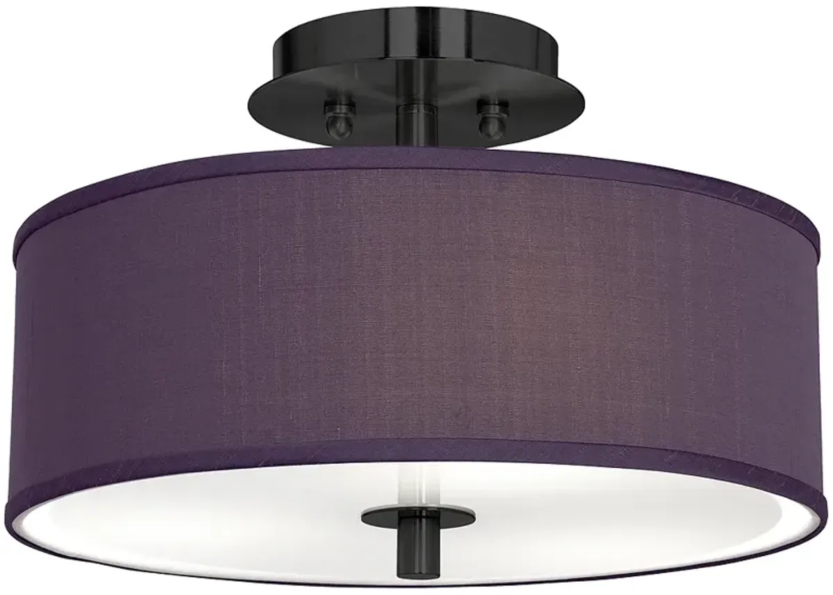 Eggplant Faux Silk Black 14" Wide Ceiling Light