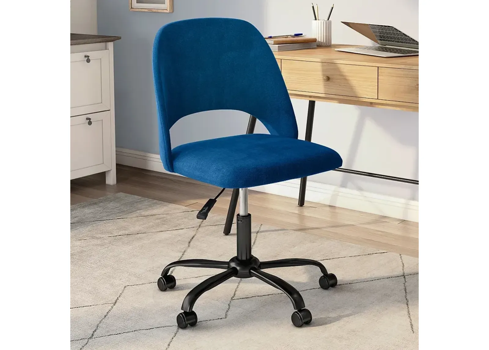 Alby Blue Velvet Adjustable Swivel Office Chair