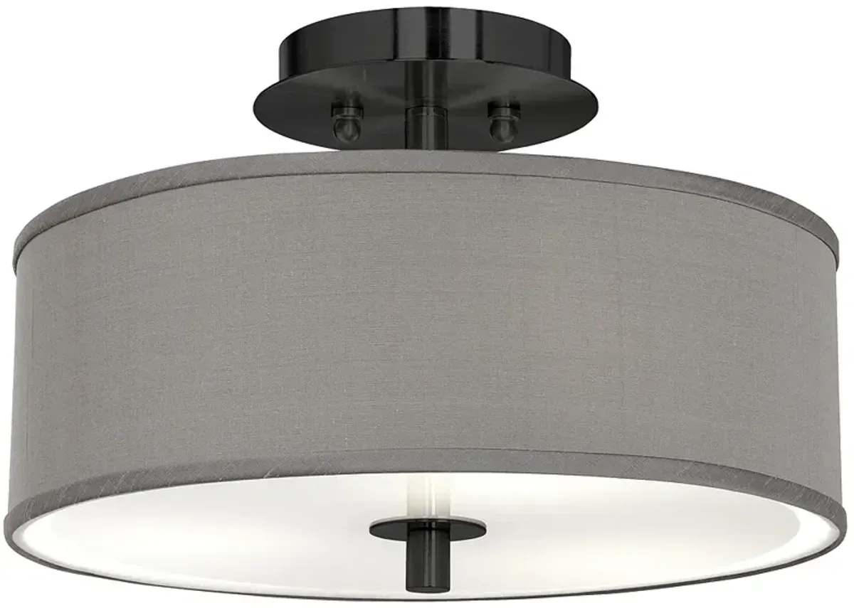 Gray Faux Silk Black 14" Wide Ceiling Light