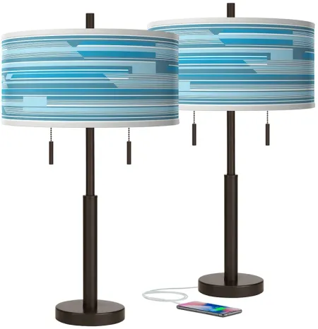 Urban Stripes Robbie Bronze USB Table Lamps Set of 2