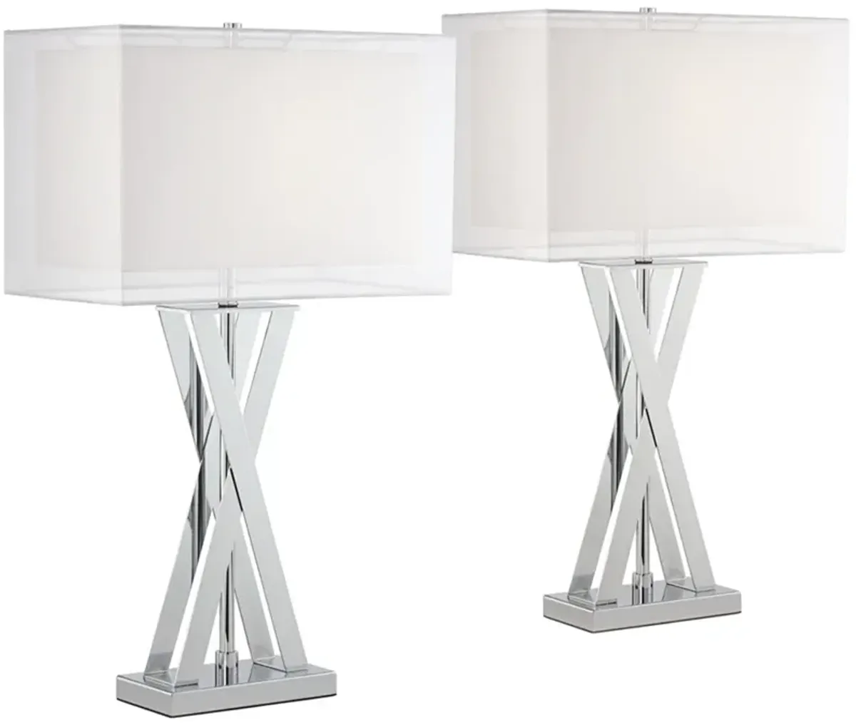 Possini Euro Proxima 28" Chrome X-Shaped Modern Table Lamps Set of 2