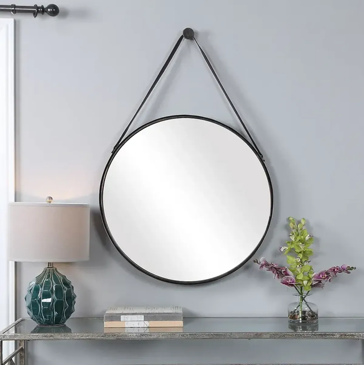 Noble Park Arbor Bronze 30" Round Wall Mirror w/ Strap