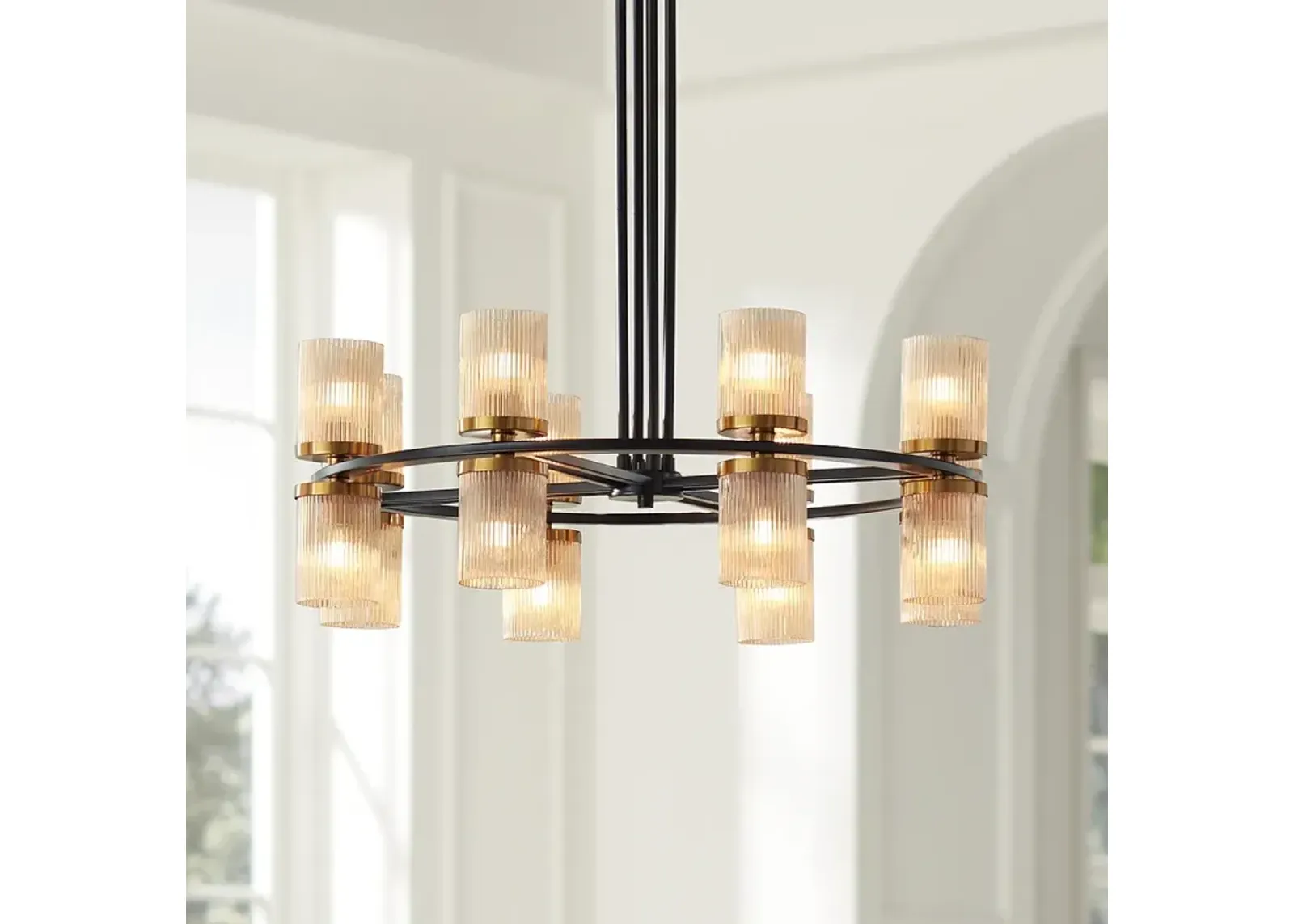 Stiffel Palais 35 1/2" Modern Matte Black Brass 16-Light Chandelier