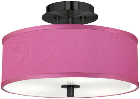 Pink Orchid Faux Silk Black 14" Wide Ceiling Light