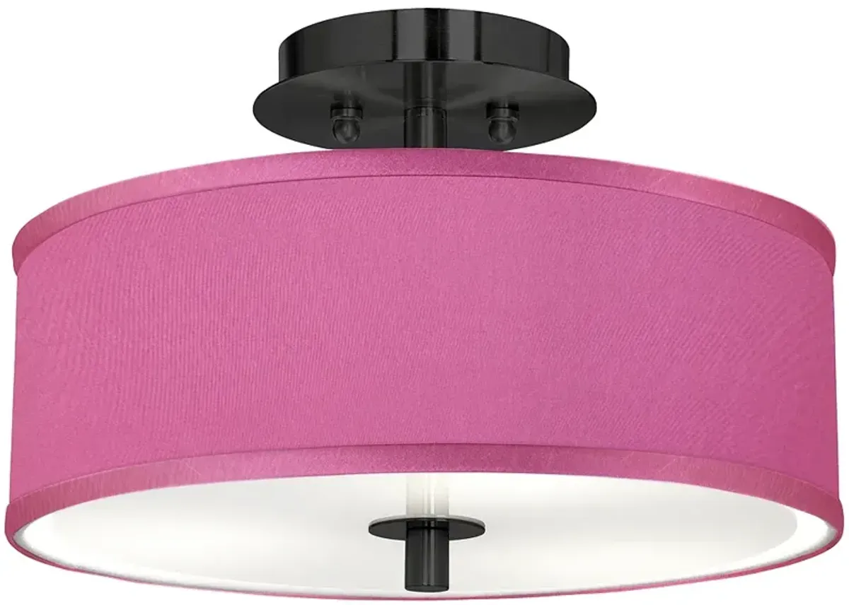 Pink Orchid Faux Silk Black 14" Wide Ceiling Light