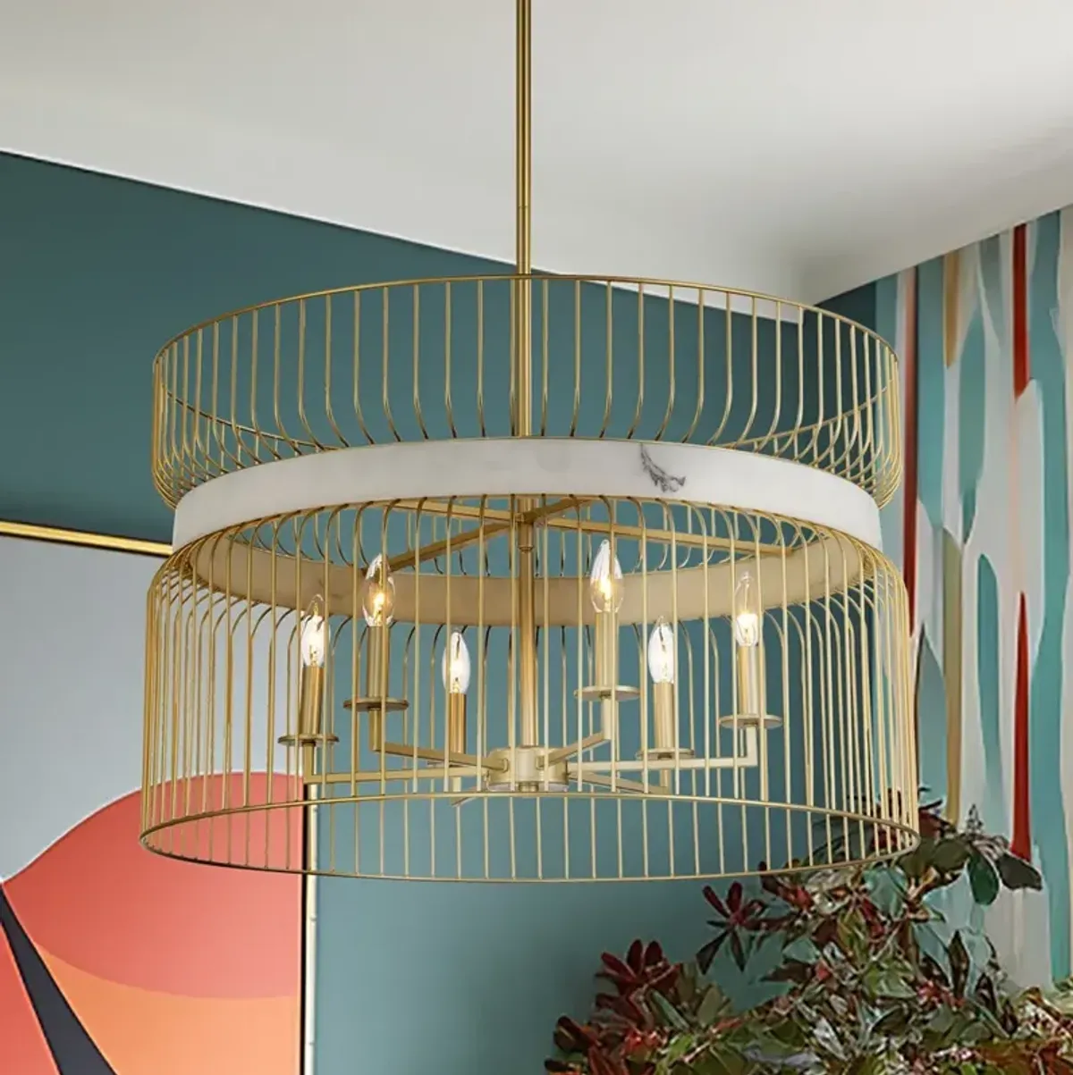 Park Slope 30" Wide Nouveau Gold 6-Light Pendant