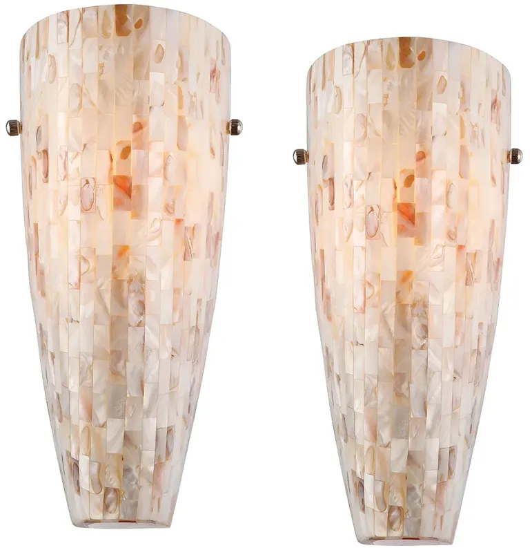 Possini Euro 11 3/4" High Mother of Pearl Mosaic Wall Sconces Set of 2