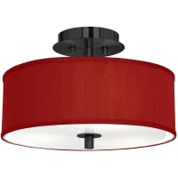 Red Faux Silk Black 14" Wide Ceiling Light
