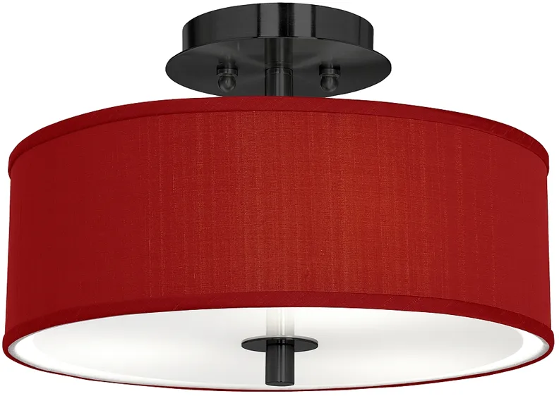 Red Faux Silk Black 14" Wide Ceiling Light