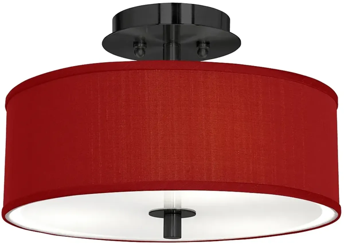 Red Faux Silk Black 14" Wide Ceiling Light