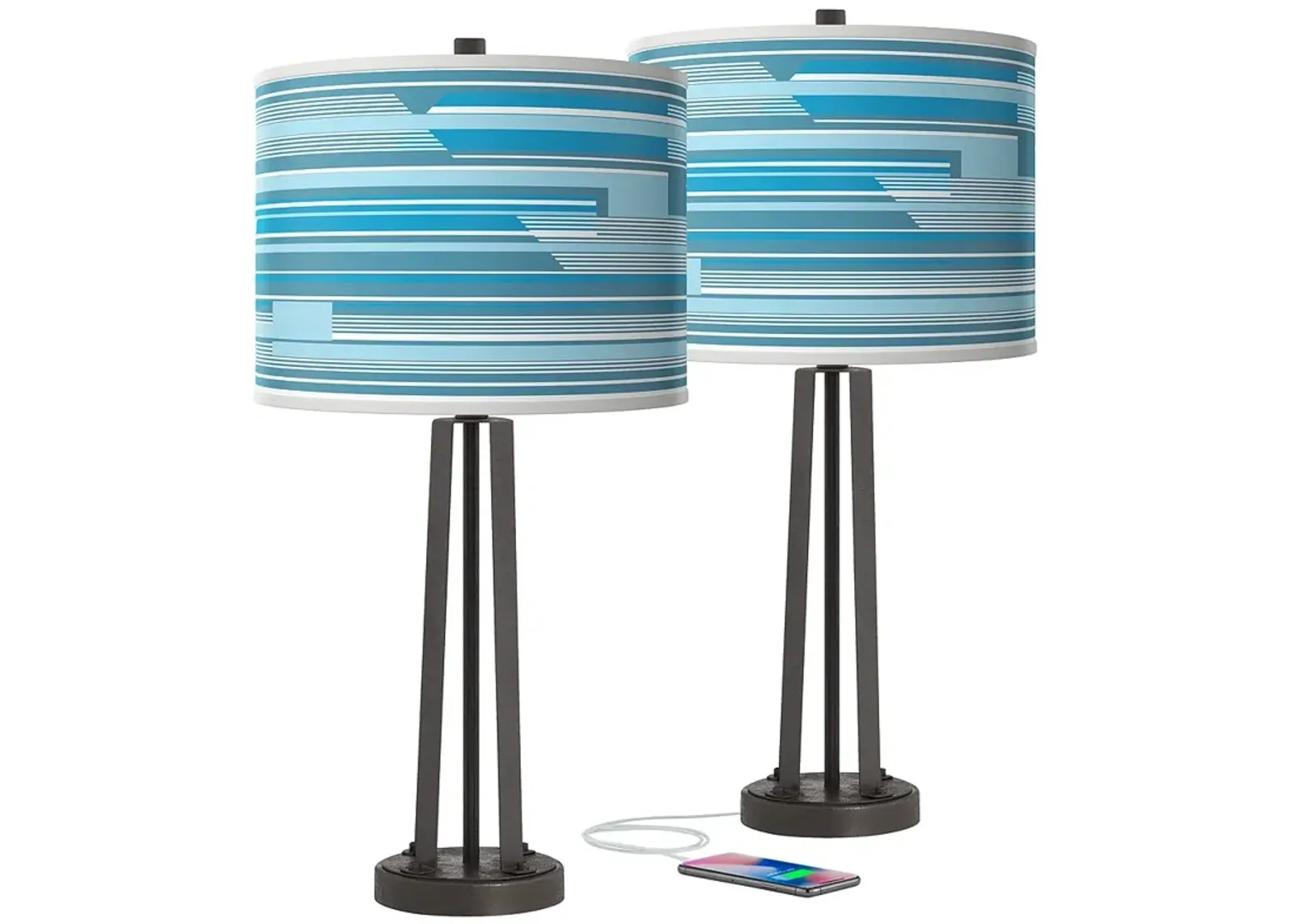 Urban Stripes Susan Dark Bronze USB Table Lamps Set of 2