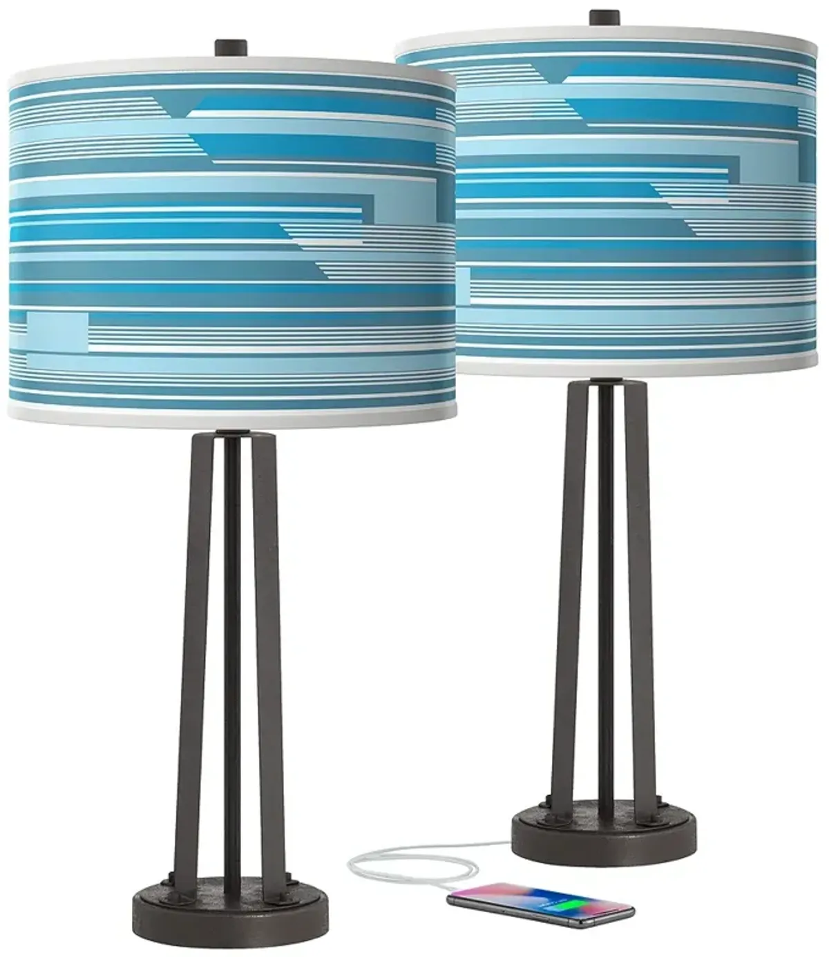 Urban Stripes Susan Dark Bronze USB Table Lamps Set of 2